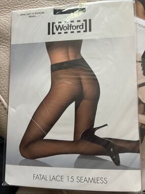 Wolford Black Sheer Lace-Top Tights